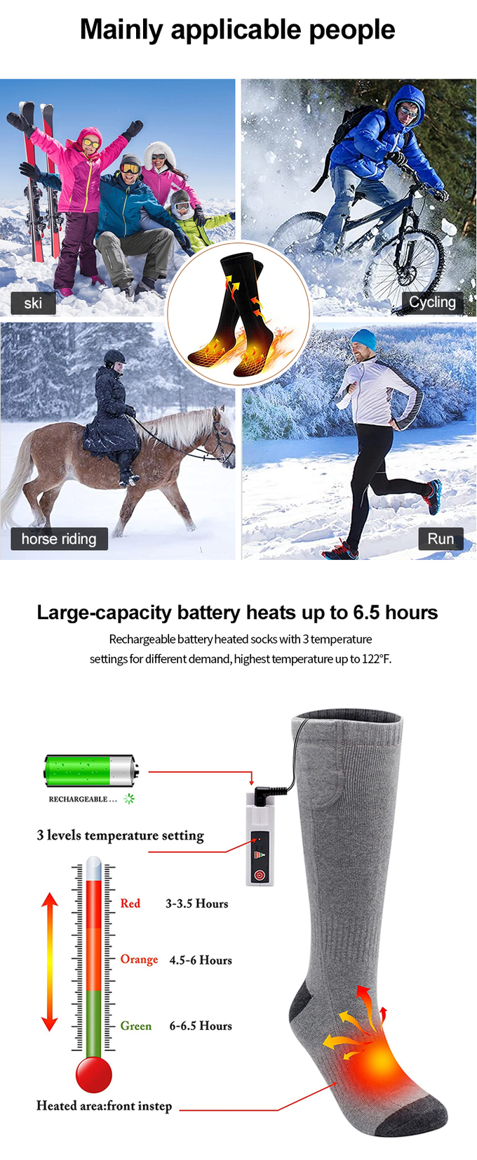 Insulated ความร้อน Rechargeable Heated Socks For Hunting 1